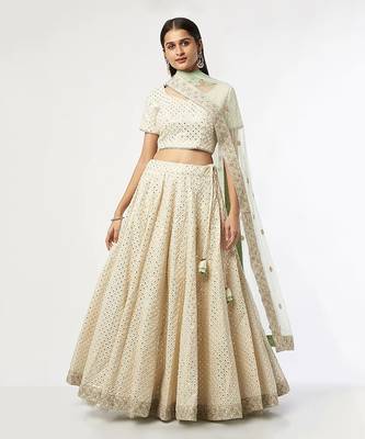 Mirrorwork Offwhite Lehenga Set 1