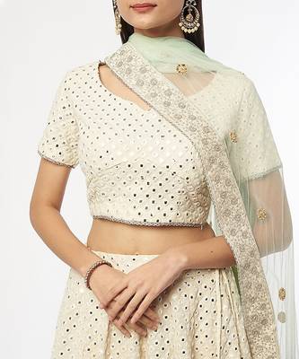 Mirrorwork Offwhite Lehenga Set 3