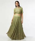 Teal Green Embroidered Net Lehenga Set