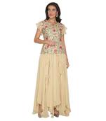 Beige Ggt Ruffle Skirt With Emb Organza Long Top