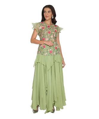 Tela Green Ggt Ruffle Skirt With Emb Organza Long Top 1