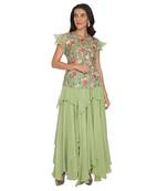 Tela Green Ggt Ruffle Skirt With Emb Organza Long Top