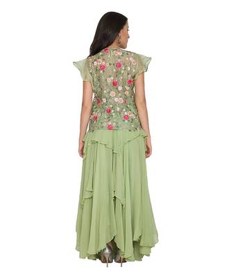 Tela Green Ggt Ruffle Skirt With Emb Organza Long Top 2