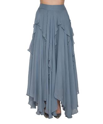 Teal Blue Ggt Ruffle Skirt With Emb Organza Long Top 3