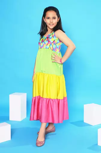Feather Print Tiered Maxi Dress