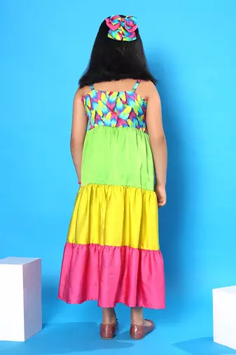Feather Print Tiered Maxi Dress