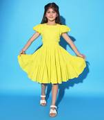 Yellow Two Teired Puff Sleeves Dress