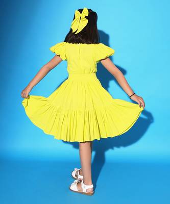 Yellow Two Teired Puff Sleeves Dress 3