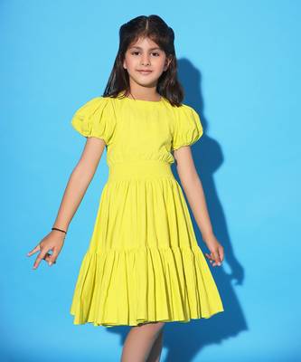Yellow Two Teired Puff Sleeves Dress 5