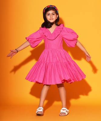 Pink Two Teired Balloon Sleeves Dress 3