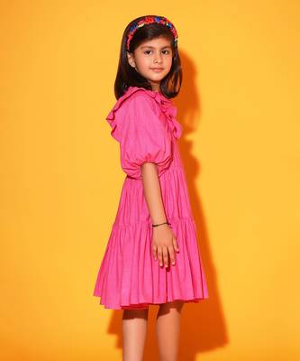 Pink Two Teired Balloon Sleeves Dress 4