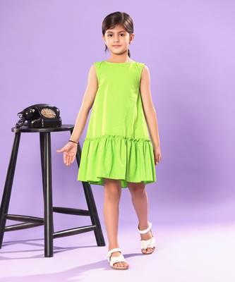 Green A-Line Ruffled Tiered Sleeveless Dress 1