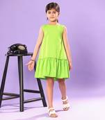 Green A-Line Ruffled Tiered Sleeveless Dress