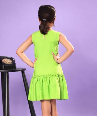 Green A-Line Ruffled Tiered Sleeveless Dress 2