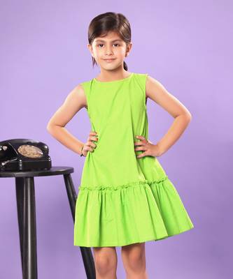 Green A-Line Ruffled Tiered Sleeveless Dress 3