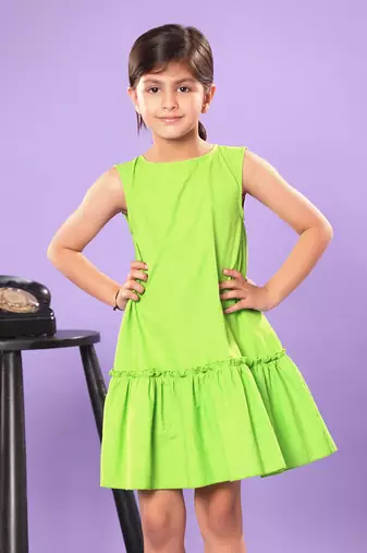 Green A-Line Ruffled Tiered Sleeveless Dress
