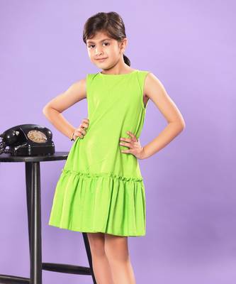 Green A-Line Ruffled Tiered Sleeveless Dress 4