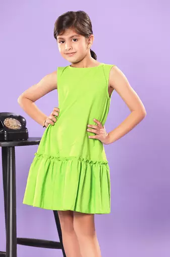 Green A-Line Ruffled Tiered Sleeveless Dress