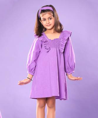 Purple Smocked Yoke Full Sleeve Dress 1