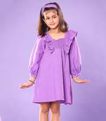 Purple Smocked Yoke Full Sleeve Dress