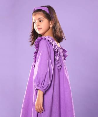 Purple Smocked Yoke Full Sleeve Dress 2