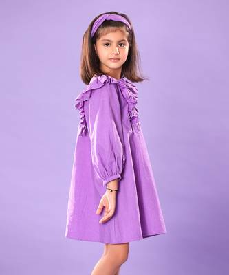 Purple Smocked Yoke Full Sleeve Dress 3