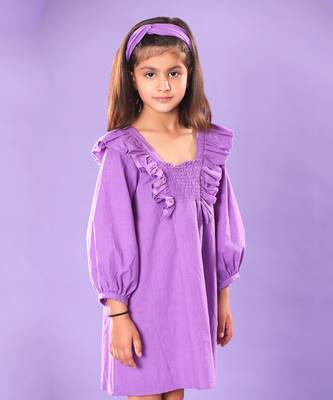 Purple Smocked Yoke Full Sleeve Dress 4