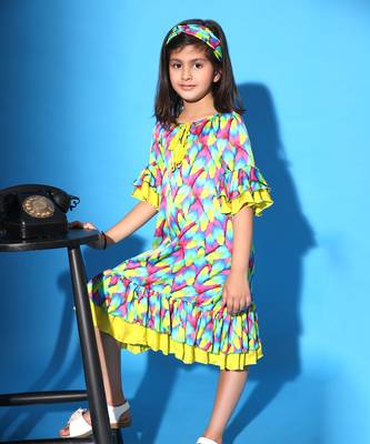 Feather Print Two layered Ruffled Dress 2