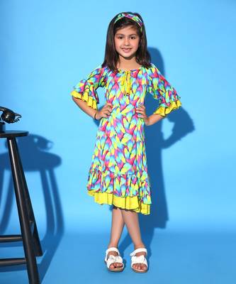 Feather Print Two layered Ruffled Dress 1