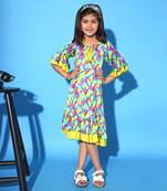 Feather Print Two layered Ruffled Dress