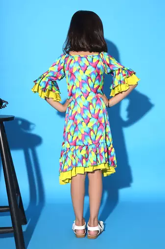 Feather Print Two layered Ruffled Dress