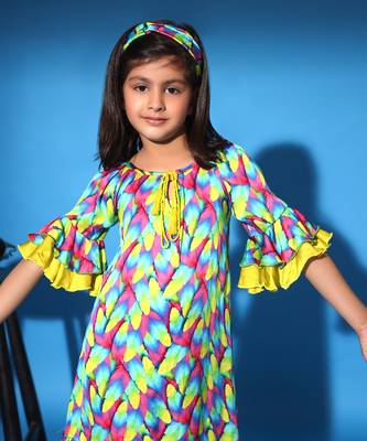 Feather Print Two layered Ruffled Dress 5