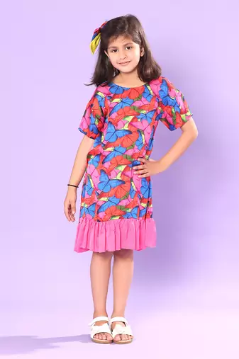 Butterfly Print  Tiered Dress