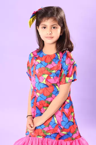 Butterfly Print  Tiered Dress