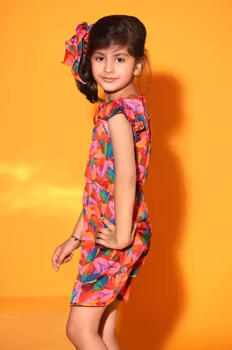 Floral Print Ruffle Sleeve Jumpshorts