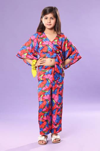 Butterfly Print Bell Sleeve Crop Top and Pant Co-ord