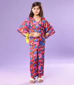 Butterfly Print Bell Sleeve Crop Top and Pant Co-ord