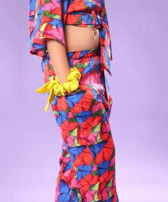 Butterfly Print Bell Sleeve Crop Top and Pant Co-ord 3