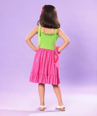 Pink and Green Smocked Bodice Ruffled Skirt Dress 2