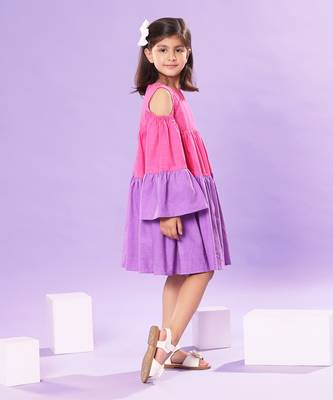 Pink and Purple Bell Sleeve Baby Doll Dress 2