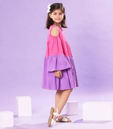 Pink and Purple Bell Sleeve Baby Doll Dress