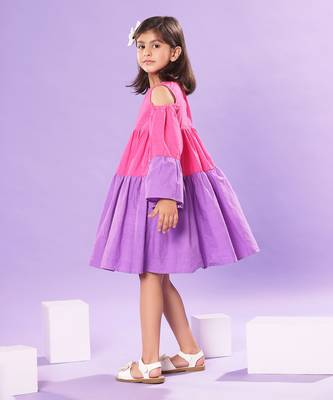 Pink and Purple Bell Sleeve Baby Doll Dress 3