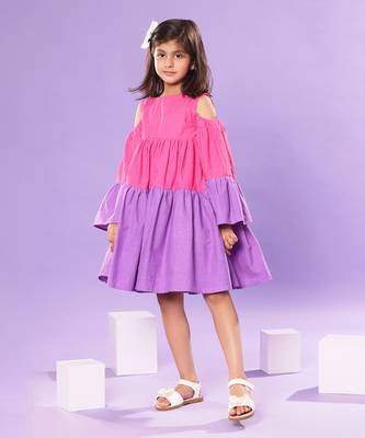 Pink and Purple Bell Sleeve Baby Doll Dress 4