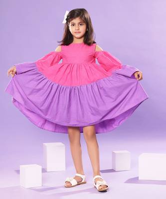 Pink and Purple Bell Sleeve Baby Doll Dress 1