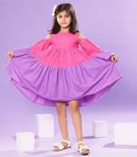 Pink and Purple Bell Sleeve Baby Doll Dress