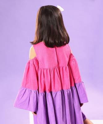 Pink and Purple Bell Sleeve Baby Doll Dress 5