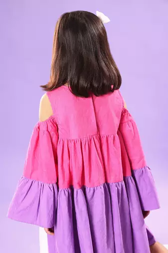 Pink and Purple Bell Sleeve Baby Doll Dress