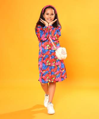 Butterfly Print Full Sleeve Shirt Dress 1
