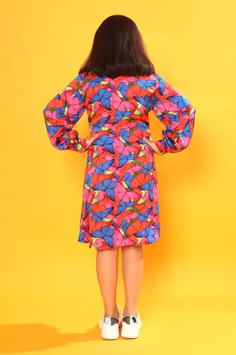 Butterfly Print Full Sleeve Shirt Dress