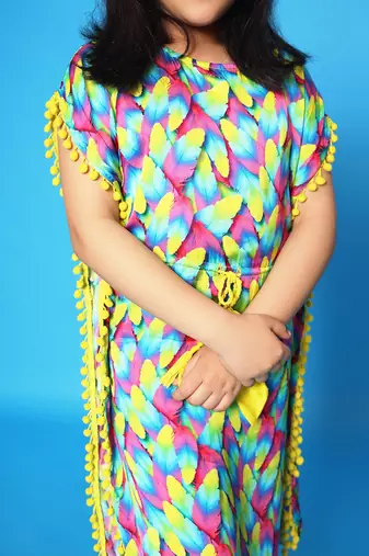 Feather Print Kaftaan Dress